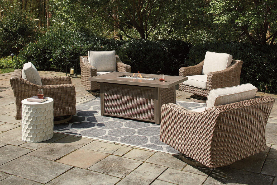 Beachcroft Beachcroft Fire Pit Table with Four Nuvella Swivel Lounge Chairs - Atchison Furniture Company (Atchison, KS)