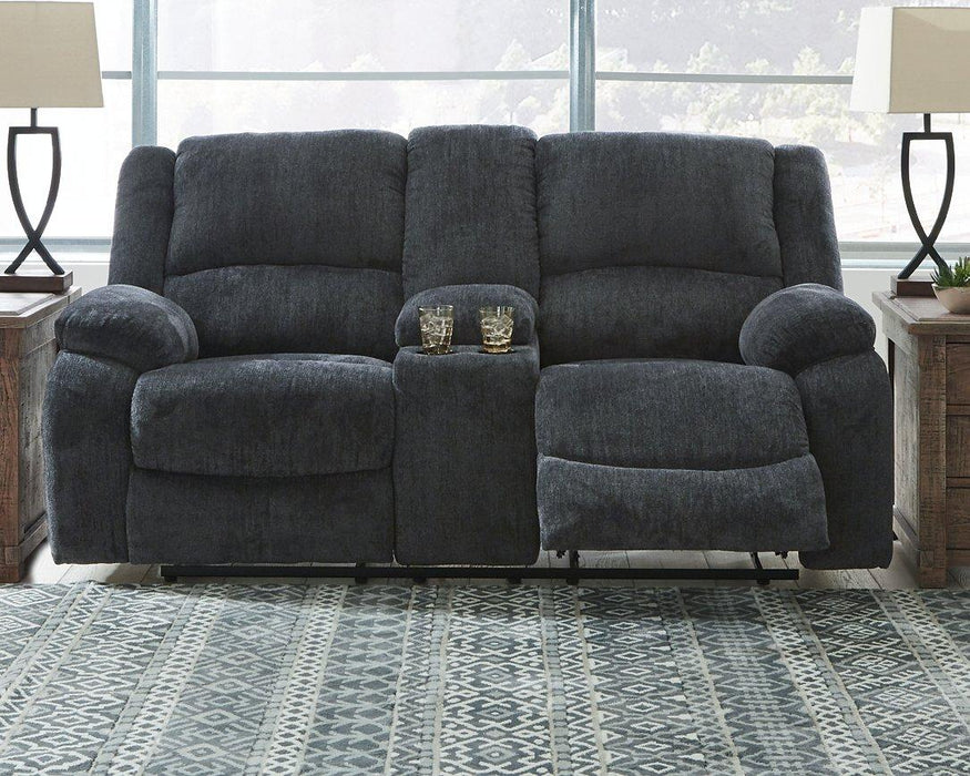 Draycoll Reclining Loveseat with Console - Atchison Furniture Company (Atchison, KS)