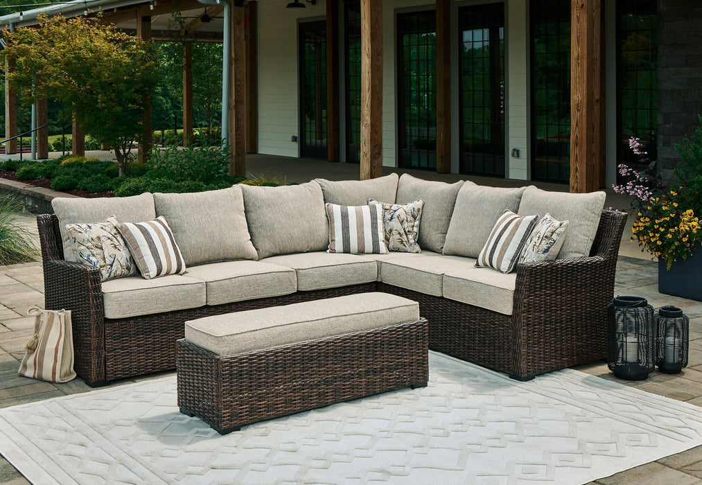 Brook Ranch Outdoor Sofa Sectional/Bench with Cushion (Set of 3) - Atchison Furniture Company (Atchison, KS)