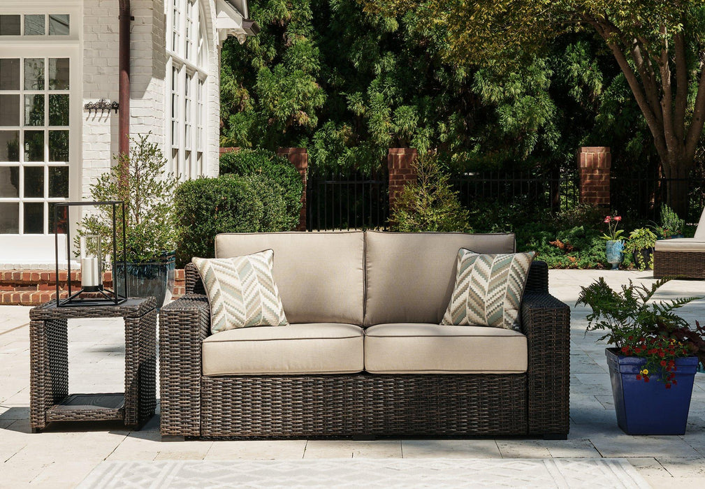 Coastline Bay Outdoor Loveseat with Cushion - Atchison Furniture Company (Atchison, KS)