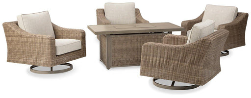 Beachcroft Beachcroft Fire Pit Table with Four Nuvella Swivel Lounge Chairs - Atchison Furniture Company (Atchison, KS)