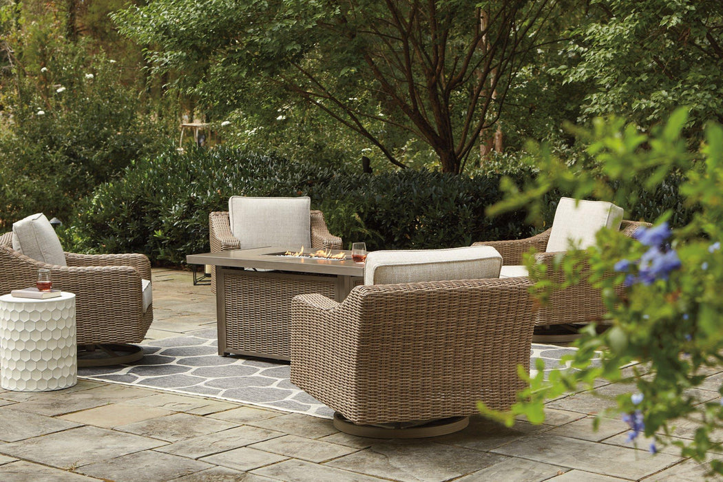 Beachcroft Beachcroft Fire Pit Table with Four Nuvella Swivel Lounge Chairs - Atchison Furniture Company (Atchison, KS)