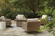 Beachcroft Beachcroft Fire Pit Table with Four Nuvella Swivel Lounge Chairs - Atchison Furniture Company (Atchison, KS)