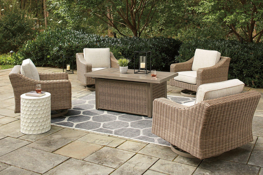 Beachcroft Beachcroft Fire Pit Table with Four Nuvella Swivel Lounge Chairs - Atchison Furniture Company (Atchison, KS)