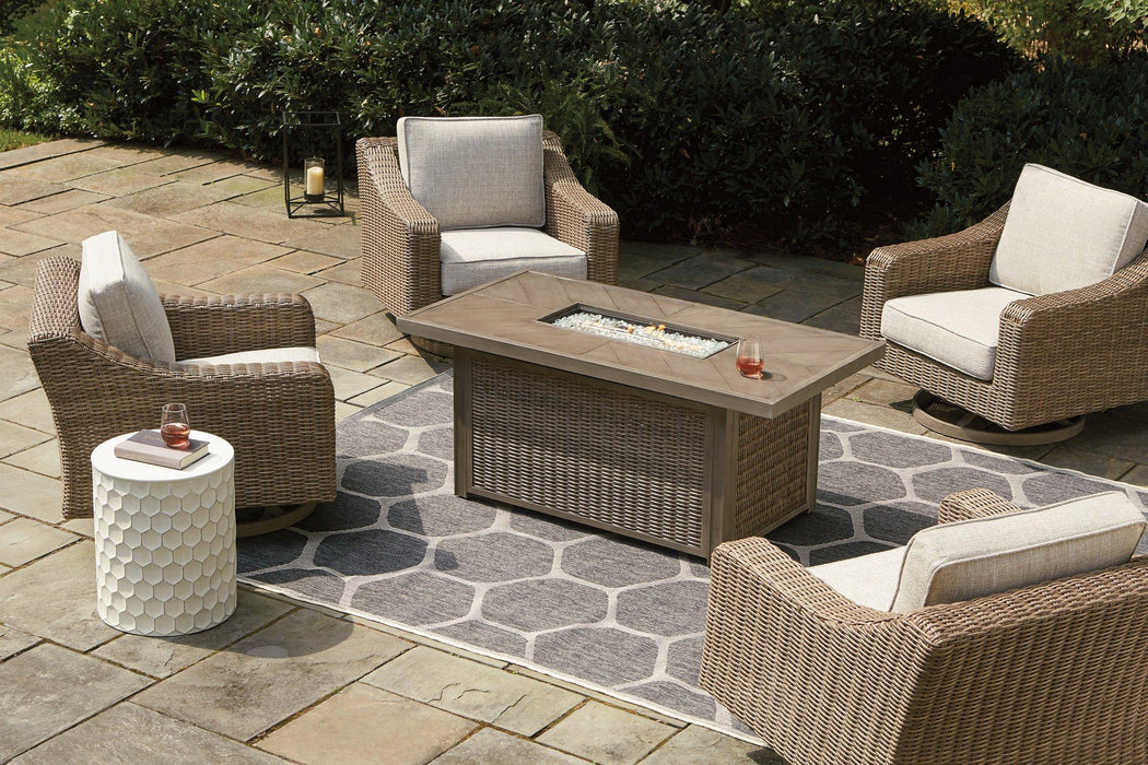Beachcroft Beachcroft Fire Pit Table with Four Nuvella Swivel Lounge Chairs - Atchison Furniture Company (Atchison, KS)