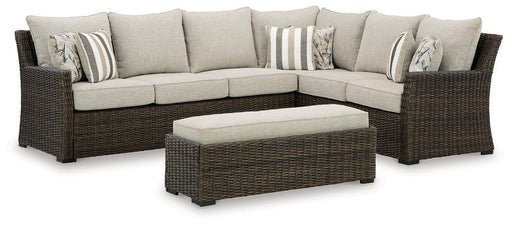 Brook Ranch Outdoor Sofa Sectional/Bench with Cushion (Set of 3) - Atchison Furniture Company (Atchison, KS)