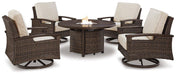 Paradise Trail Paradise Trail Fire Pit Table with 4 Nuvella Swivel Lounge Chairs - Atchison Furniture Company (Atchison, KS)