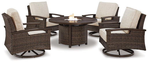 Paradise Trail Paradise Trail Fire Pit Table with 4 Nuvella Swivel Lounge Chairs - Atchison Furniture Company (Atchison, KS)