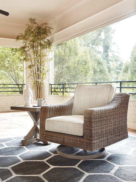 Beachcroft Outdoor Swivel Lounge with Cushion - Atchison Furniture Company (Atchison, KS)