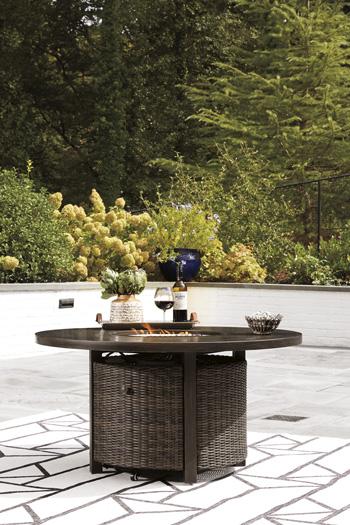 Paradise Trail Paradise Trail Fire Pit Table with 4 Nuvella Swivel Lounge Chairs - Atchison Furniture Company (Atchison, KS)