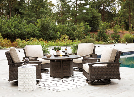 Paradise Trail Paradise Trail Fire Pit Table with 4 Nuvella Swivel Lounge Chairs - Atchison Furniture Company (Atchison, KS)