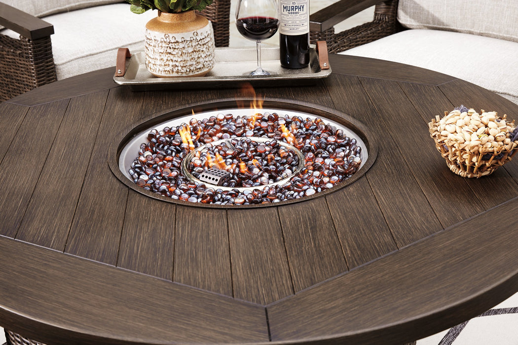 Paradise Trail Paradise Trail Fire Pit Table with 4 Nuvella Swivel Lounge Chairs - Atchison Furniture Company (Atchison, KS)